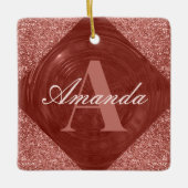 Modern Roos Gouden Glitter Girly Monogram Keramisch Ornament (Voorkant)