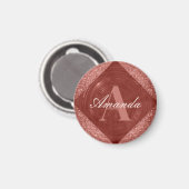 Modern Roos Gouden Glitter Girly Monogram Magneet (Voorkant / Achterkant)