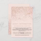 Modern roos gouden glitter insert details bruiloft informatiekaartje (Voorkant / Achterkant)