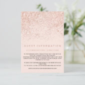 Modern roos gouden glitter insert details bruiloft informatiekaartje (Staand voorkant)