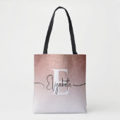 Modern Roos Gouden Glitter Luxe Ombre Monogrammed Tote Bag (Voorkant)