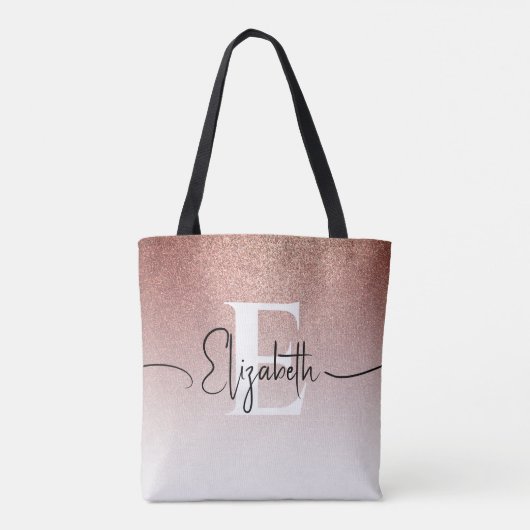 Modern Roos Gouden Glitter Luxe Ombre Monogrammed Tote Bag (Achterkant)