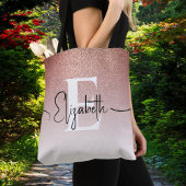 Modern Roos Gouden Glitter Luxe Ombre Monogrammed Tote Bag