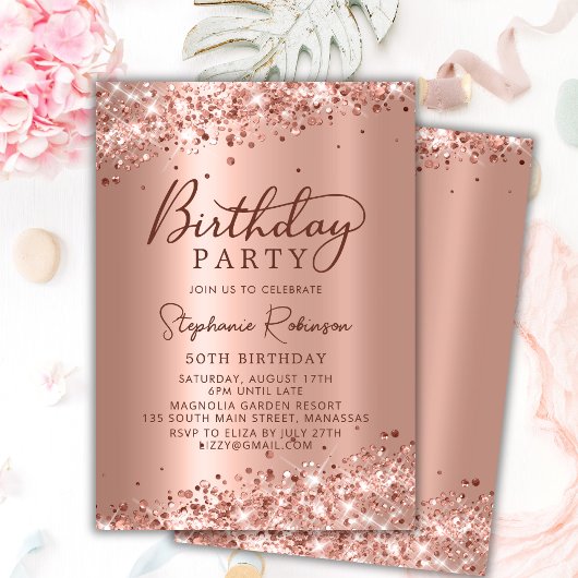 Modern Roos Gouden Glitter Metal Folie 50ste Verja Kaart