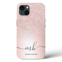 Modern roos gouden glitter metallic monogrammed