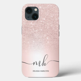 Modern roos gouden glitter metallic monogrammed Case-Mate iPhone case