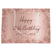 Modern Roos Gouden Glitter Monogram 70ste Verjaard Groot Cadeauzakje (Voorkant)