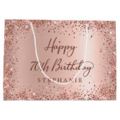 Modern Roos Gouden Glitter Monogram 70ste Verjaard Groot Cadeauzakje (Achterkant)