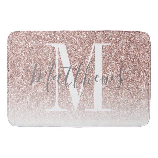 Modern Roos Gouden Glitter Monogram Familienaam Badmat (Voorkant)