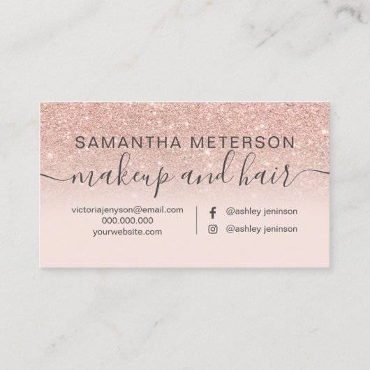 Modern roos gouden glitter ombre blush make-up haa visitekaartje (Achterkant)