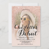 Modern roos gouden glitter ombre foto 18e debuut kaart (Voorkant)