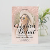 Modern roos gouden glitter ombre foto 18e debuut kaart (Staand voorkant)