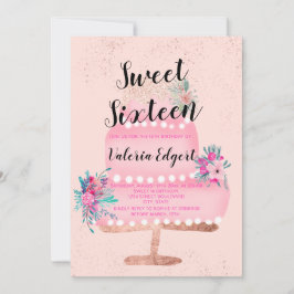 Modern roos gouden glitter roze floral cake Sweet  Kaart