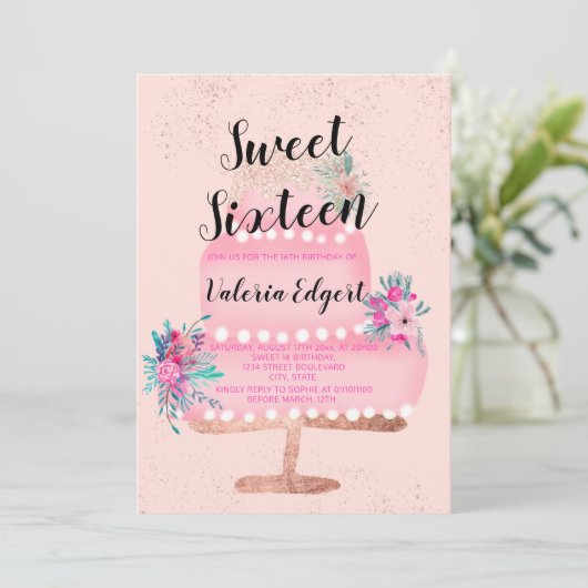 Modern roos gouden glitter roze floral cake Sweet  Kaart (Staand voorkant)