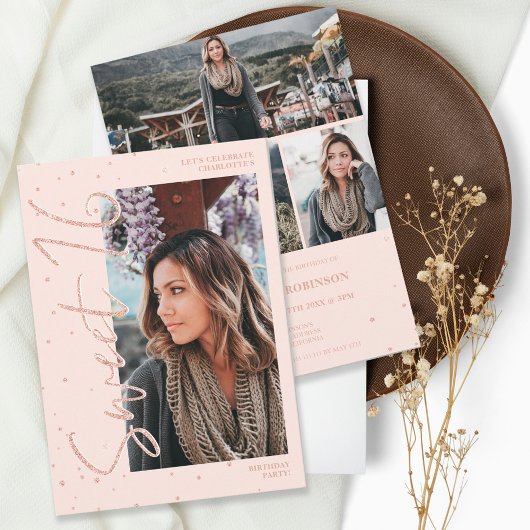 Modern roos gouden glitter script 4 foto's Sweet 1 Kaart