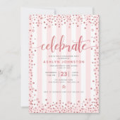 Modern roos gouden glitter script strepen afstuder kaart (Voorkant)