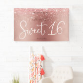 Modern Roos Gouden Glitter Sparkling Sweet 16 Spandoek (Insitu)