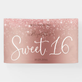 Modern Roos Gouden Glitter Sparkling Sweet 16 Spandoek