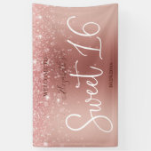 Modern Roos Gouden Glitter Sparkling Sweet 16 Spandoek (Verticaal)