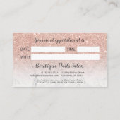 Modern roos gouden glitter wit script typografie afsprakenkaartje (Achterkant)