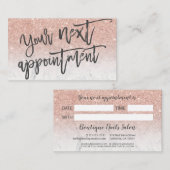 Modern roos gouden glitter wit script typografie afsprakenkaartje (Voorkant / Achterkant)