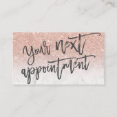 Modern roos gouden glitter wit script typografie afsprakenkaartje (Voorkant)