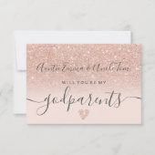 Modern roos gouden glitter zijn mijn peetouders do kaart (Voorkant)