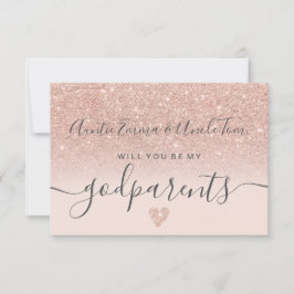 Modern roos gouden glitter zijn mijn peetouders do kaart