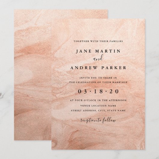 Modern Roos gouden huwelijksuitnodiging Kaart (Voorkant / Achterkant)