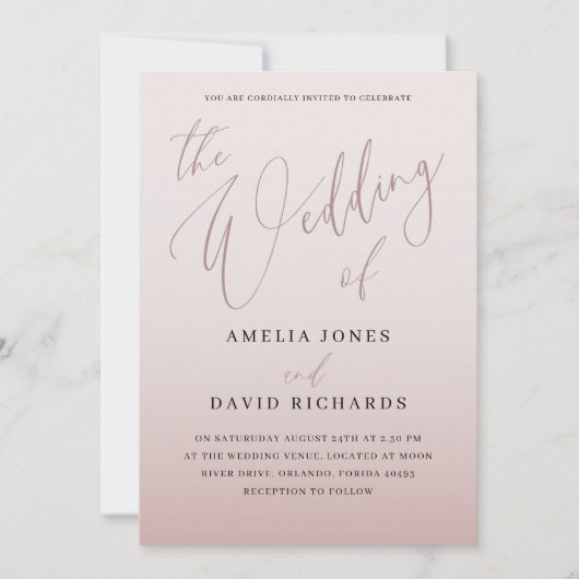 Modern Roos Gouden Kalligrafie Bruiloft Kaart (Voorkant)