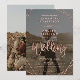 Modern roos gouden lijst eenvoudige fotoscript bru kaart