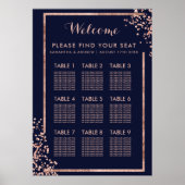 Modern roos gouden lijst marinebruiloft zitplaatse poster (Voorkant)