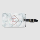 Modern roos gouden monogram op witte steen bagagelabel (Voorkant (horizontaal))