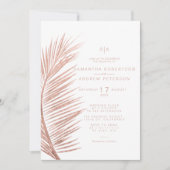 Modern roos gouden palmblad wit bruiloft kaart (Voorkant)