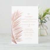 Modern roos gouden palmblad wit bruiloft kaart (Staand voorkant)