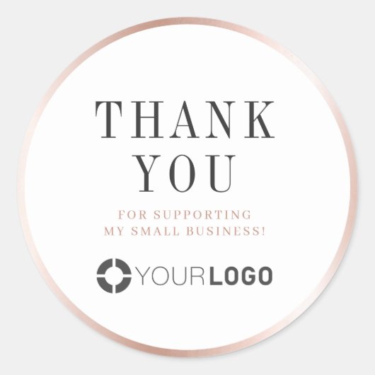 Modern roos gouden rand met logo dank u ronde sticker (Voorkant)
