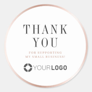 Modern roos gouden rand met logo dank u ronde sticker