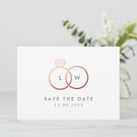 Modern Roos gouden ring monogram Kaart (Staand voorkant)