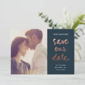 Modern roos gouden script save the date (Staand voorkant)