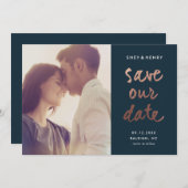 Modern roos gouden script save the date (Voorkant / Achterkant)