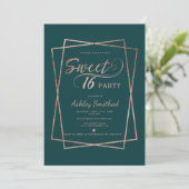 Modern roos gouden script smaragdgroen Sweet 16 Kaart (Staand voorkant)