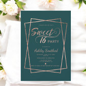 Modern roos gouden script smaragdgroen Sweet 16 Kaart
