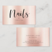 Modern roos gouden sierlijke metallic spijkerschri visitekaartje (Voorkant / Achterkant)