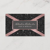 Modern Roos Gouden Streep Zwart Glitter Beauty Sal Visitekaartje (Voorkant)