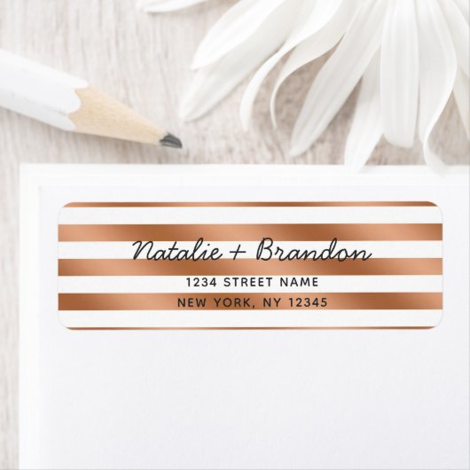 Modern Roos Gouden Strepen Bruiloft Retouradres Etiket (Insitu)