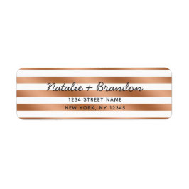 Modern Roos Gouden Strepen Bruiloft Retouradres Etiket