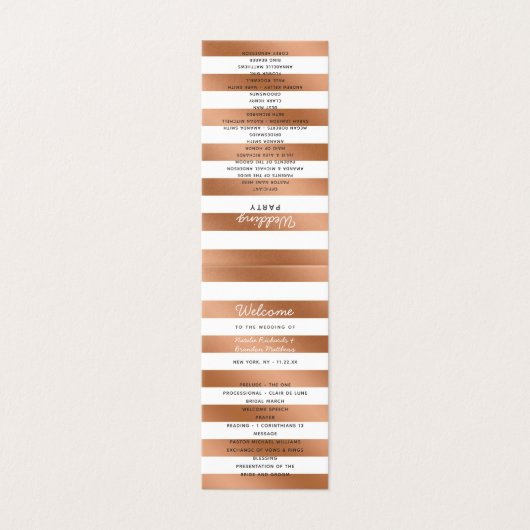 Modern Roos Gouden Strepen Trouwceremonie Programm Kaart (Buitenkant ongevouwen)