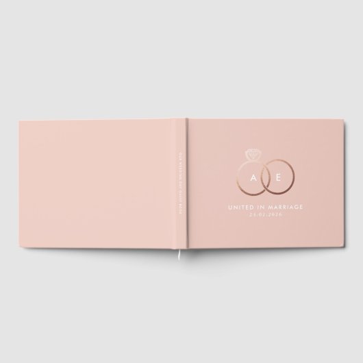 Modern Roos Gouden Trouwringen Monogram Gastenboek (Volledig)