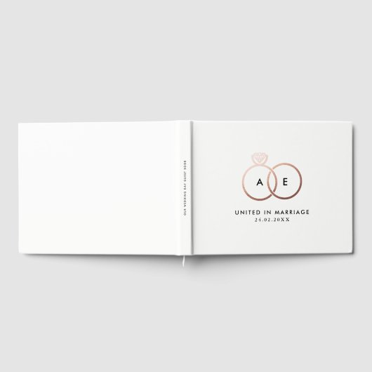 Modern Roos Gouden Trouwringen Monogram Gastenboek (Volledig)