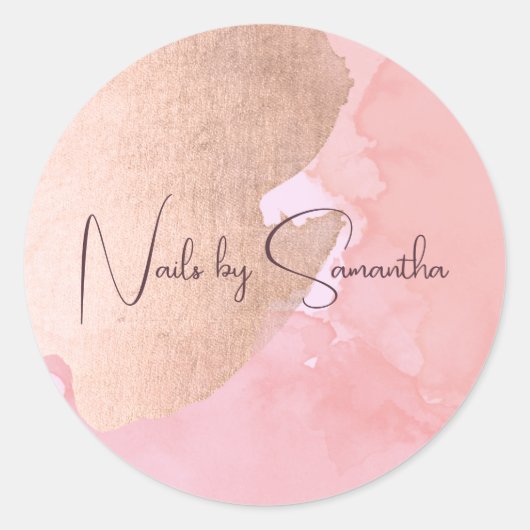 Modern roos gouden waterverf nagels ronde sticker (Voorkant)